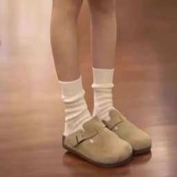 Retro dámské boty tlustá podrážka jednobarevné slingback semišové domácí obuv - náhled 4