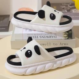 Roztomilé panda unisex pantofle z lnu pro muže i ženy domácí obuv s protiskluzovou podrážkou - náhled 3