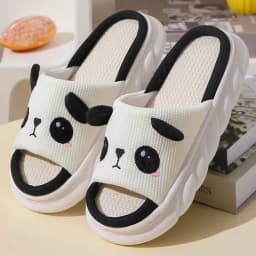 Roztomilé panda unisex pantofle z lnu pro muže i ženy domácí obuv s protiskluzovou podrážkou - náhled 5