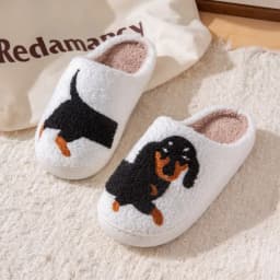 Bavlněné pantofle pro muže i ženy zimní teplé vyšívané s motivem jezevčíka pro domácí použití - náhled 6