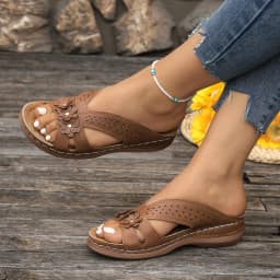 Letní dámské květinové plážové pantofle prodyšné slip on s platformou pohodlné sandály - náhled 6