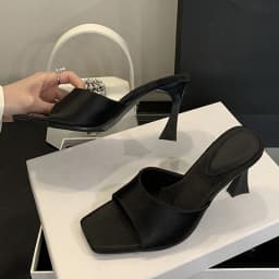 Dámské hedvábné pantofle široká čtvercová špička letní mules - náhled 3