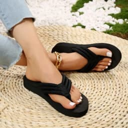 Ženské flip flops sandály s tlustou podrážkou na léto plážová obuv vzor herringbone - náhled 3