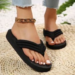 Ženské flip flops sandály s tlustou podrážkou na léto plážová obuv vzor herringbone - náhled 5