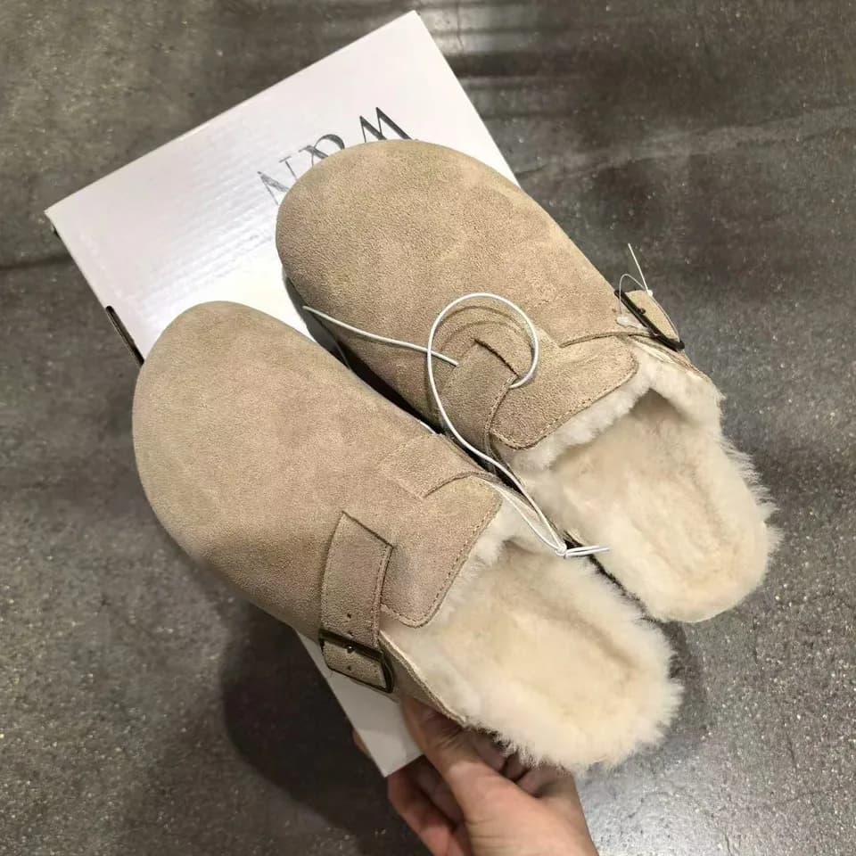 Dámské mules z umělého semiše uzavřená špička podzimní vintage měkká korková podrážka