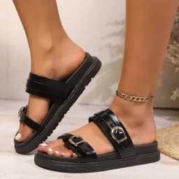 Dámské platformové pantofle s klasickou sponou letní PU kůže plážové sandály - náhled 3