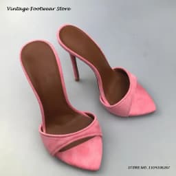 Dámské semišové mules s 12 cm tenkými podpatky s otevřenou špičkou elegantní letní večerní boty - náhled 6