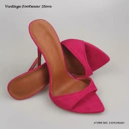 Dámské semišové mules s 12 cm tenkými podpatky s otevřenou špičkou elegantní letní večerní boty - náhled 5