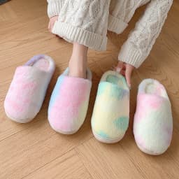 Tie-dye nadýchané kožušinové papuče pro ženy teplé na zimu vel. 45 - náhled 2