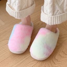 Tie-dye nadýchané kožušinové papuče pro ženy teplé na zimu vel. 45 - náhled 3