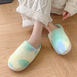 Tie-dye nadýchané kožušinové papuče pro ženy teplé na zimu vel. 45 - náhled 6