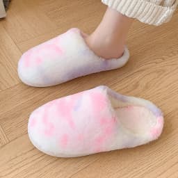 Tie-dye nadýchané kožušinové papuče pro ženy teplé na zimu vel. 45 - náhled 5