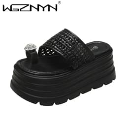 8 cm vysoké platformové sandály s lesklými kamínky pro ženy letní klínové sandály - náhled 2
