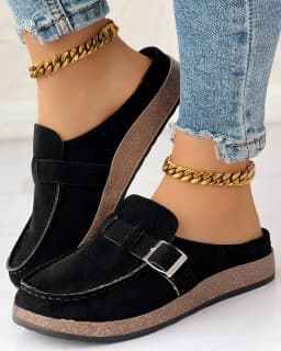 Dámské slip on pantofle na sponu retro mules letní ploché boty - náhled 3