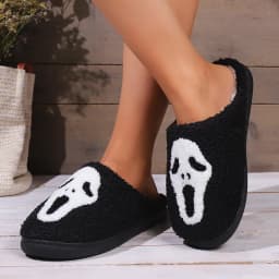 Halloween Nadýchané Dámské Pantofle Domácí Zimní Obuv s kresbou lebky Velká velikost - náhled 3