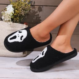 Halloween Nadýchané Dámské Pantofle Domácí Zimní Obuv s kresbou lebky Velká velikost - náhled 4