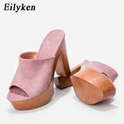 Dámské letní platformové sandály s dřevěným vzorem gladiátorové peep toe - náhled 4
