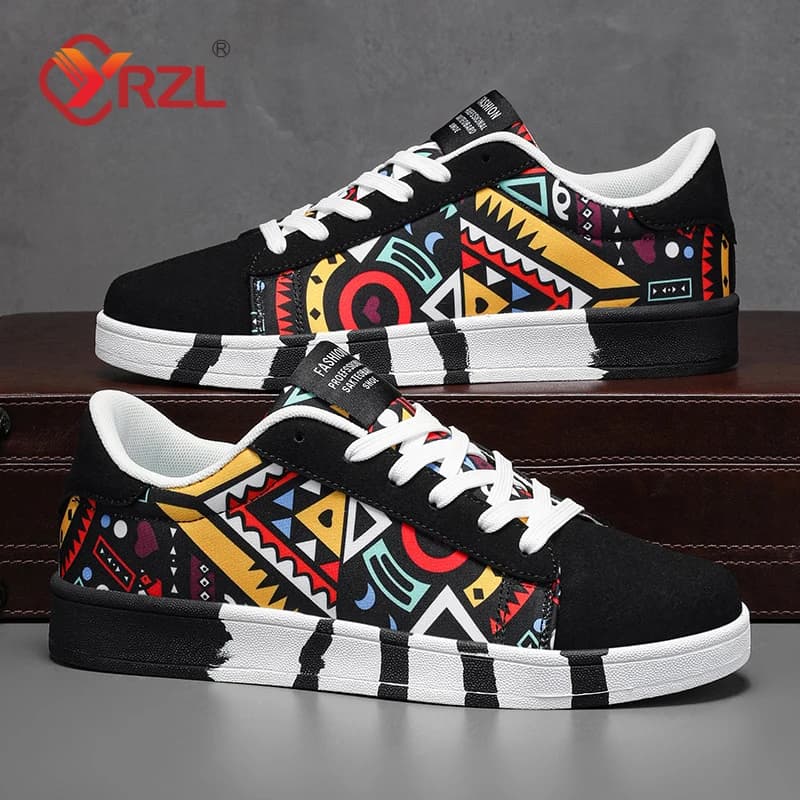 Pánské plátěné běžecké šněrovací tenisky s geometrickým vzorem graffiti potiskem skate boty