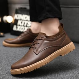 Pánské tenisky z hnědé kůže business casual nízké šněrovací měkká podrážka pro řízení vulkanizovaná - náhled 6