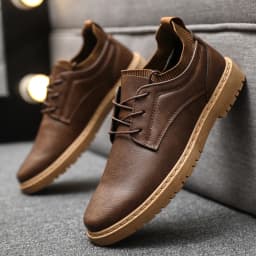 Pánské tenisky z hnědé kůže business casual nízké šněrovací měkká podrážka pro řízení vulkanizovaná - náhled 2