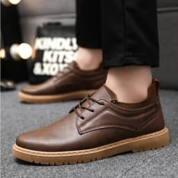 Pánské tenisky z hnědé kůže business casual nízké šněrovací měkká podrážka pro řízení vulkanizovaná - náhled 7