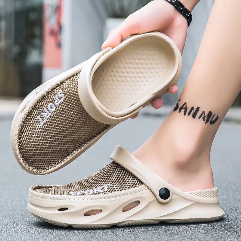 Pánské letní pantofle slip-on prodyšné síťované s platformou pro domácí použití
