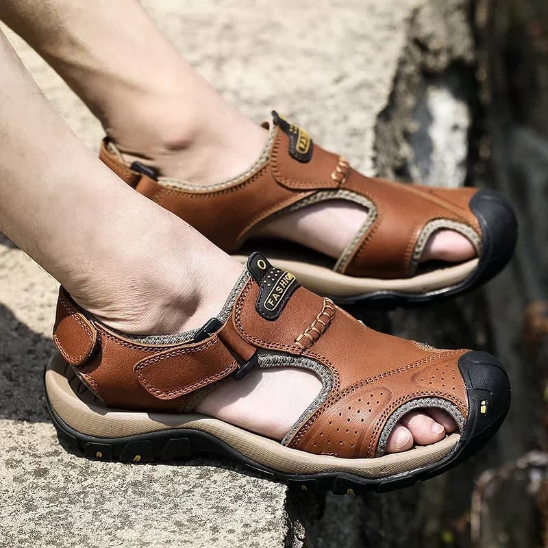 Letní kožené sandály pro muže outdoor plážové prodyšné protiskluzové pohodlné široké