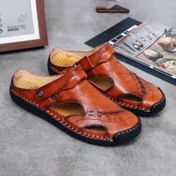 Pánské sandály z pravé kůže šité lehké prodyšné letní slip-on plážová obuv velké velikosti - náhled 2
