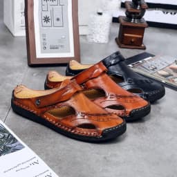 Pánské sandály z pravé kůže šité lehké prodyšné letní slip-on plážová obuv velké velikosti - náhled 5