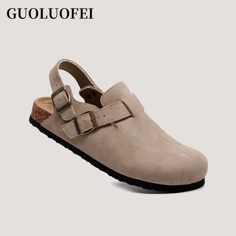 Dámské semišové clogs sandály se slingback sponou paměťovou pěnou pro široké šířky