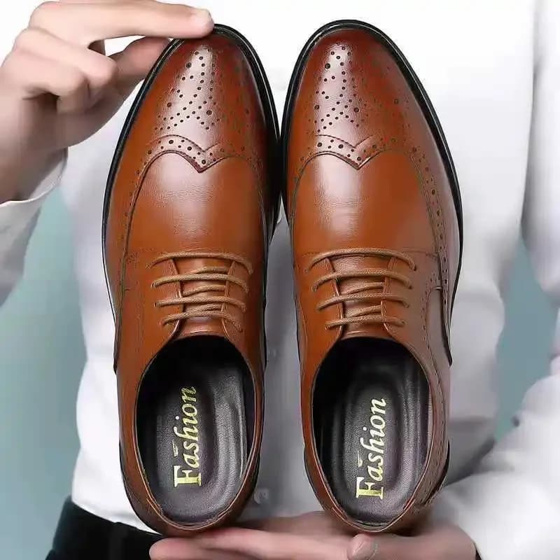 Pánské Wingtip Oxford boty z telecí kůže Brogue formální kancelářská obuv