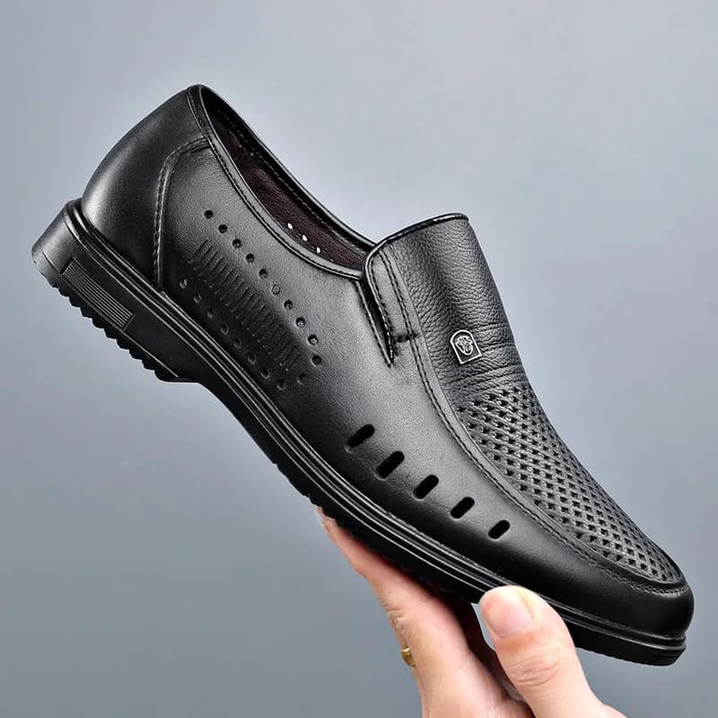 Pánské letní loafers z pravé kůže slip on protiskluzové casual boty
