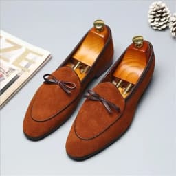 Pánské casual boty s mašličkou slip on mokasíny semišové - náhled 3