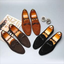 Pánské casual boty s mašličkou slip on mokasíny semišové - náhled 2