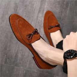Pánské casual boty s mašličkou slip on mokasíny semišové - náhled 4