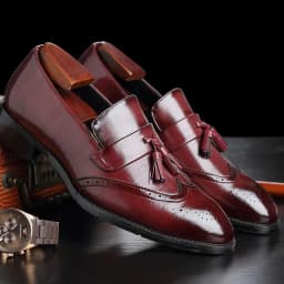 Pánské kožené loafers 37–48 Velikost s třásněmi a brogue vzorem formální i neformální - náhled 3