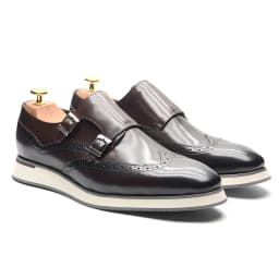 Luxusní pánské kožené společenské boty s monk strap dvojité přezky Wingtip Oxford Brogue - náhled 2