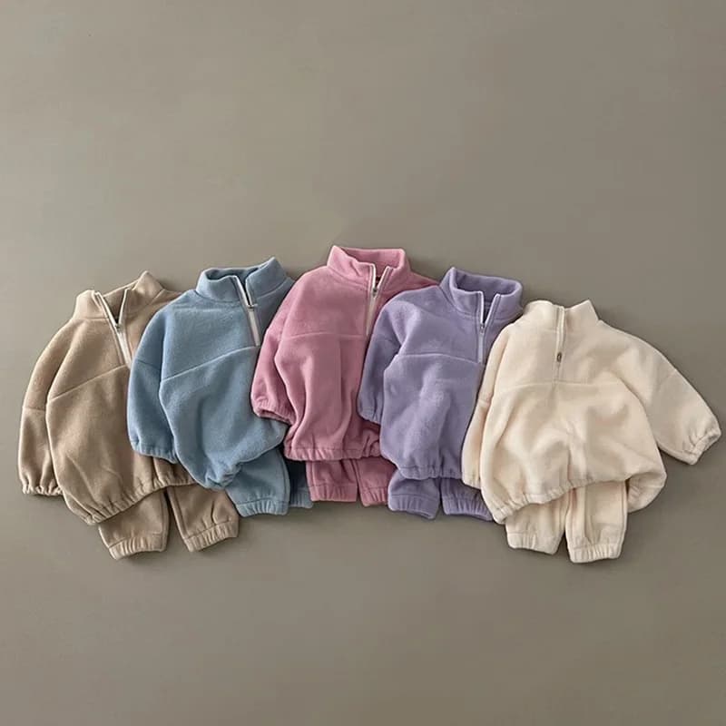 Podzimní zimní dětská souprava mikina a kalhoty fleece jednobarevná 2dílná sada