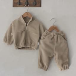 Podzimní zimní dětská souprava mikina a kalhoty fleece jednobarevná 2dílná sada - náhled 4
