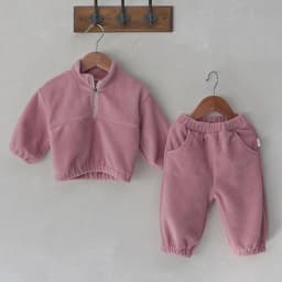 Podzimní zimní dětská souprava mikina a kalhoty fleece jednobarevná 2dílná sada - náhled 5