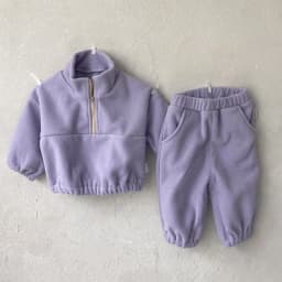 Podzimní zimní dětská souprava mikina a kalhoty fleece jednobarevná 2dílná sada - náhled 6