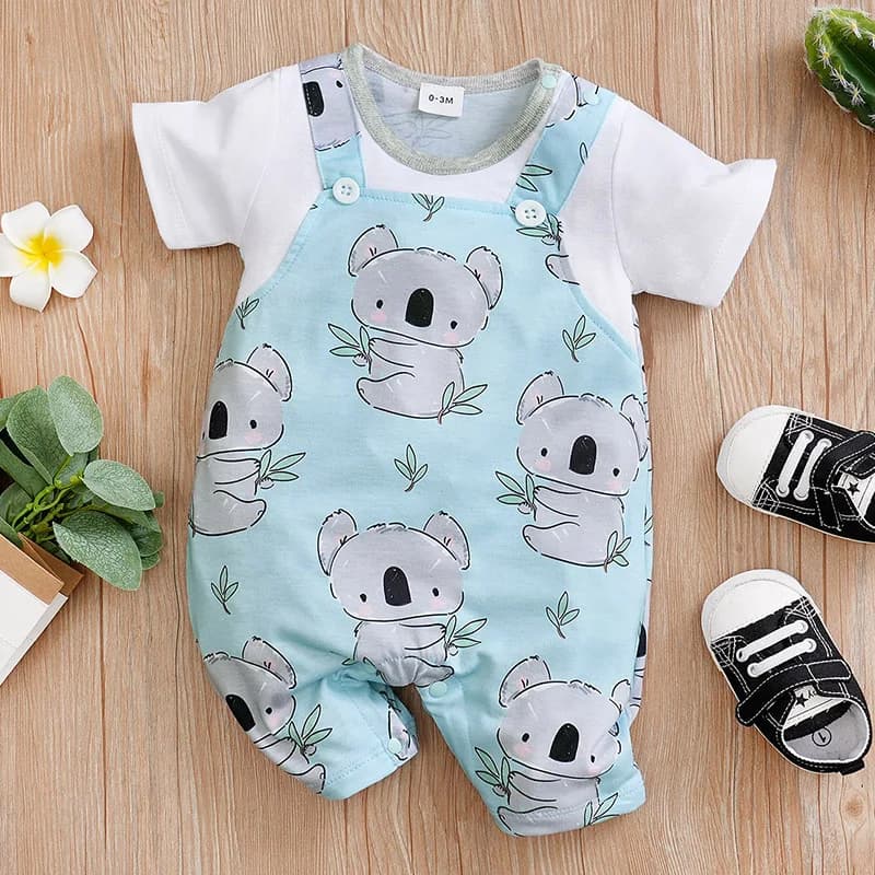 Overal pro miminko unisex s koala potiskem letní krátký rukáv 0-18 měsíců romper