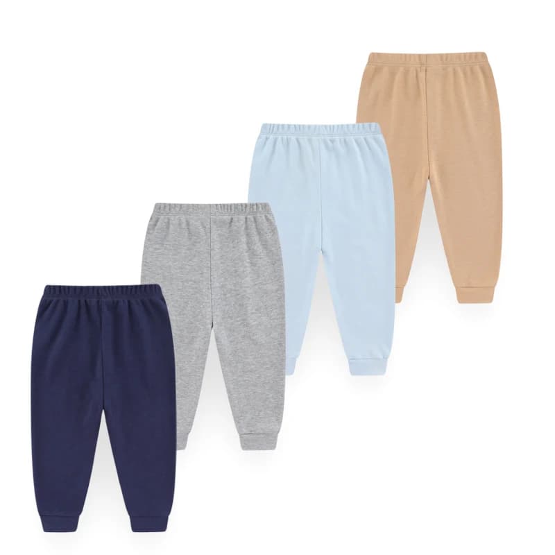 Dětské kalhoty unisex sada 4 ks 100% bavlna jednobarevné 0-24 měsíců
