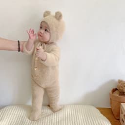 0-3T Zimní overal pro miminko s čepicí teplý a roztomilý outfit pro kluky i holky - náhled 4