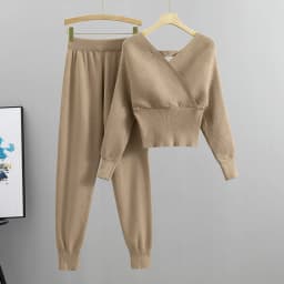 Elegantní tepláková souprava dvojdílná korejský styl ribovaný bez ramínek harémové kalhoty y2k - náhled 3