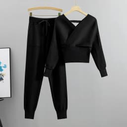 Elegantní tepláková souprava dvojdílná korejský styl ribovaný bez ramínek harémové kalhoty y2k - náhled 4