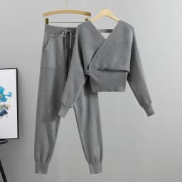 Elegantní tepláková souprava dvojdílná korejský styl ribovaný bez ramínek harémové kalhoty y2k - náhled 5