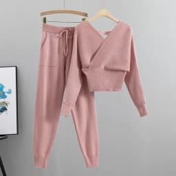 Elegantní tepláková souprava dvojdílná korejský styl ribovaný bez ramínek harémové kalhoty y2k - náhled 6