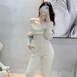 Elegantní tepláková souprava dvojdílná korejský styl ribovaný bez ramínek harémové kalhoty y2k - náhled 7