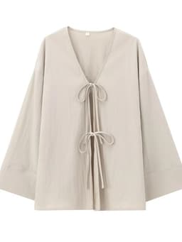 Dámská móda 2024 Dvoudílný set texturovaný kimono top s V výstřihem a elastické kalhoty v pase - náhled 2